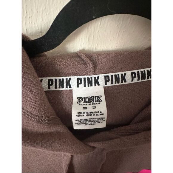 PINK Tan Hooded Sweatshirt with Pink, Orange & Red Stripes Size XS - Picture 4 of 6